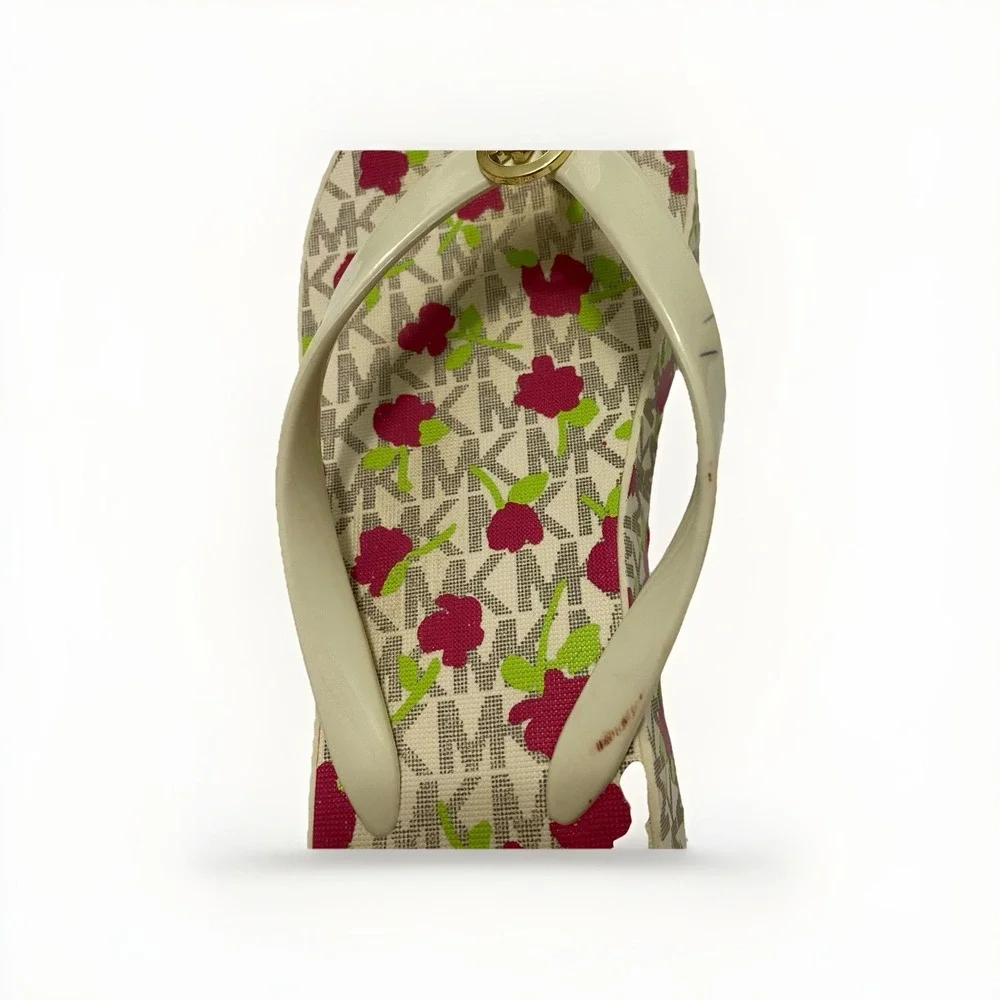 Michael Kors Women's Platform Flip Flops Wedges White/Floral Print Size 8